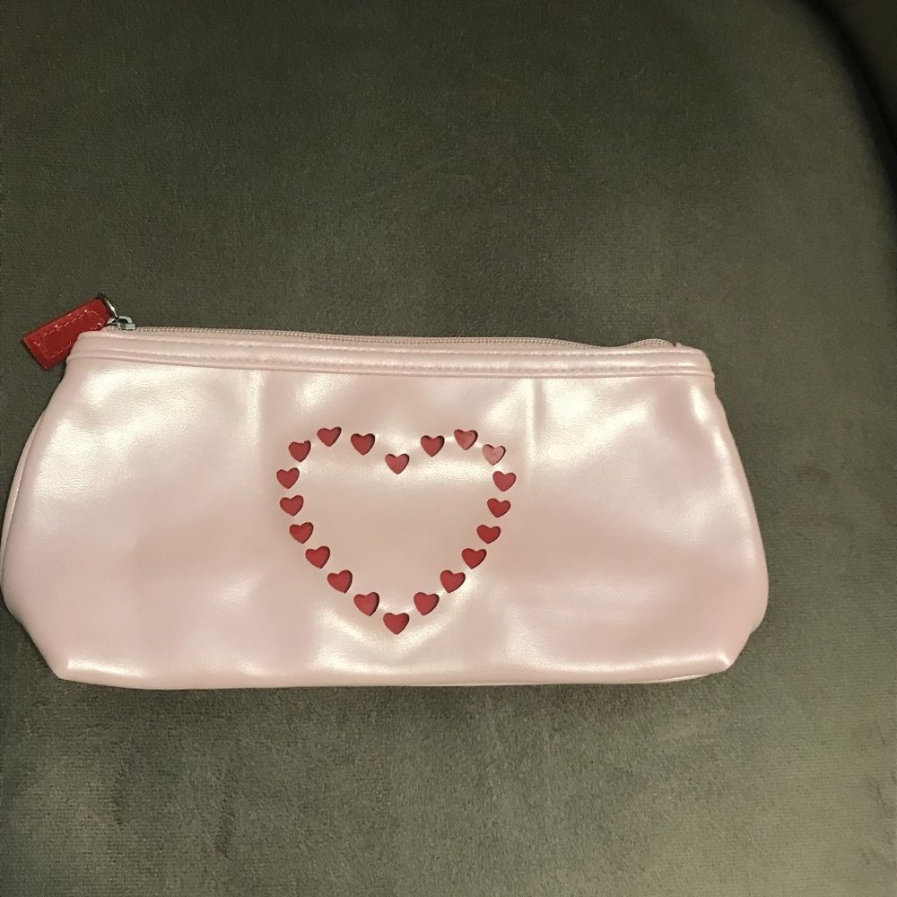 NWOT Cute Light Pink shiny pvc bag with red heart and red zipper